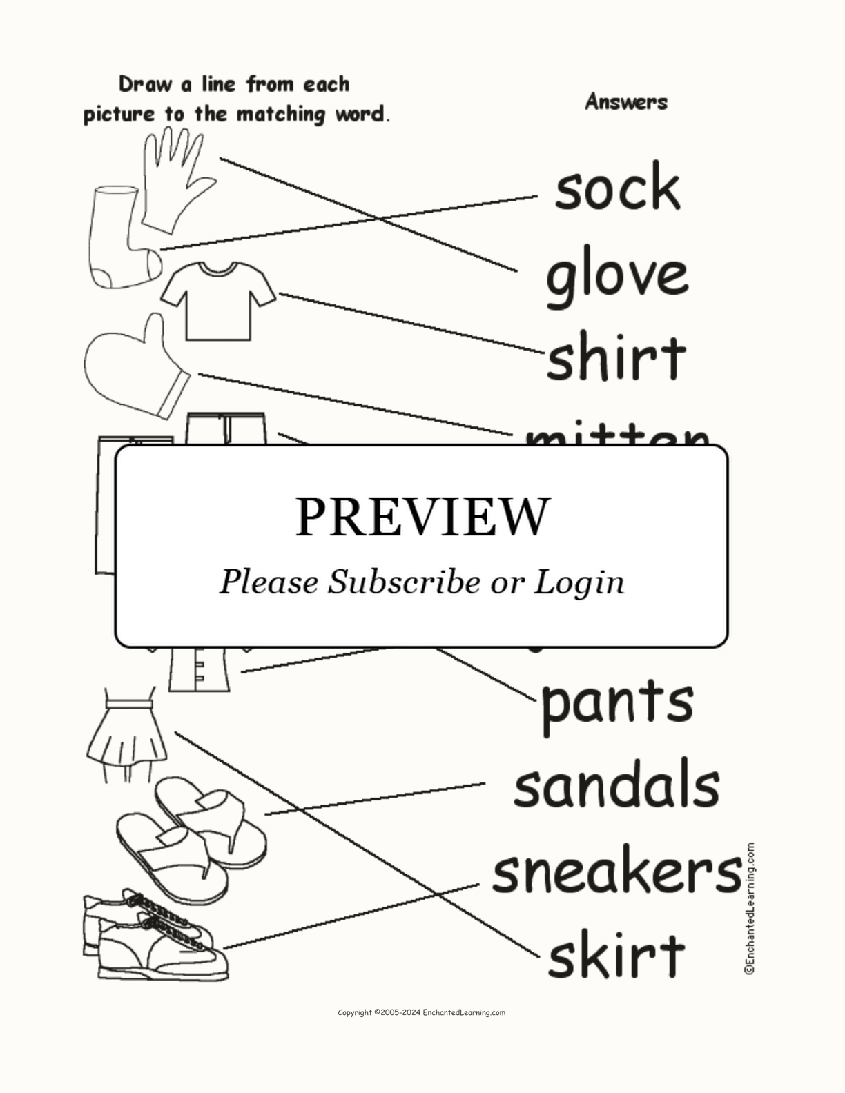 Match the Clothing Words to the Pictures interactive worksheet page 2