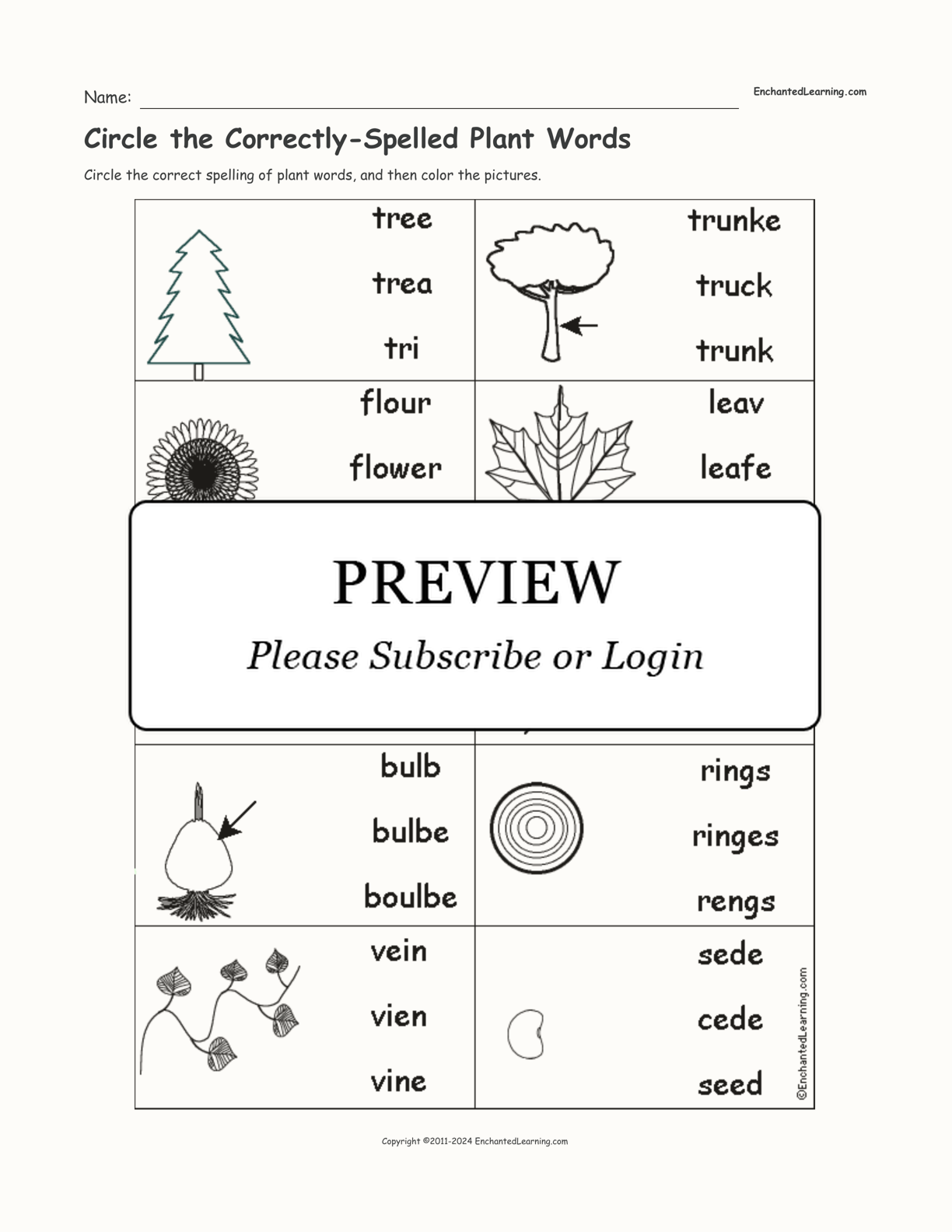 Circle the Correctly-Spelled Plant Words interactive worksheet page 1