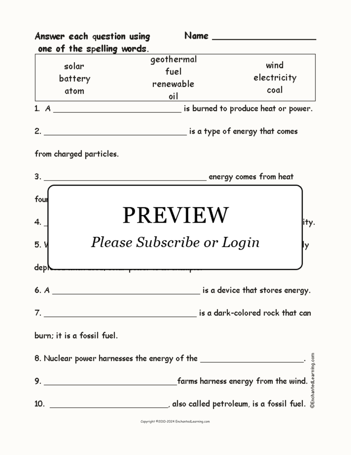 Energy Spelling Word Questions interactive worksheet page 1