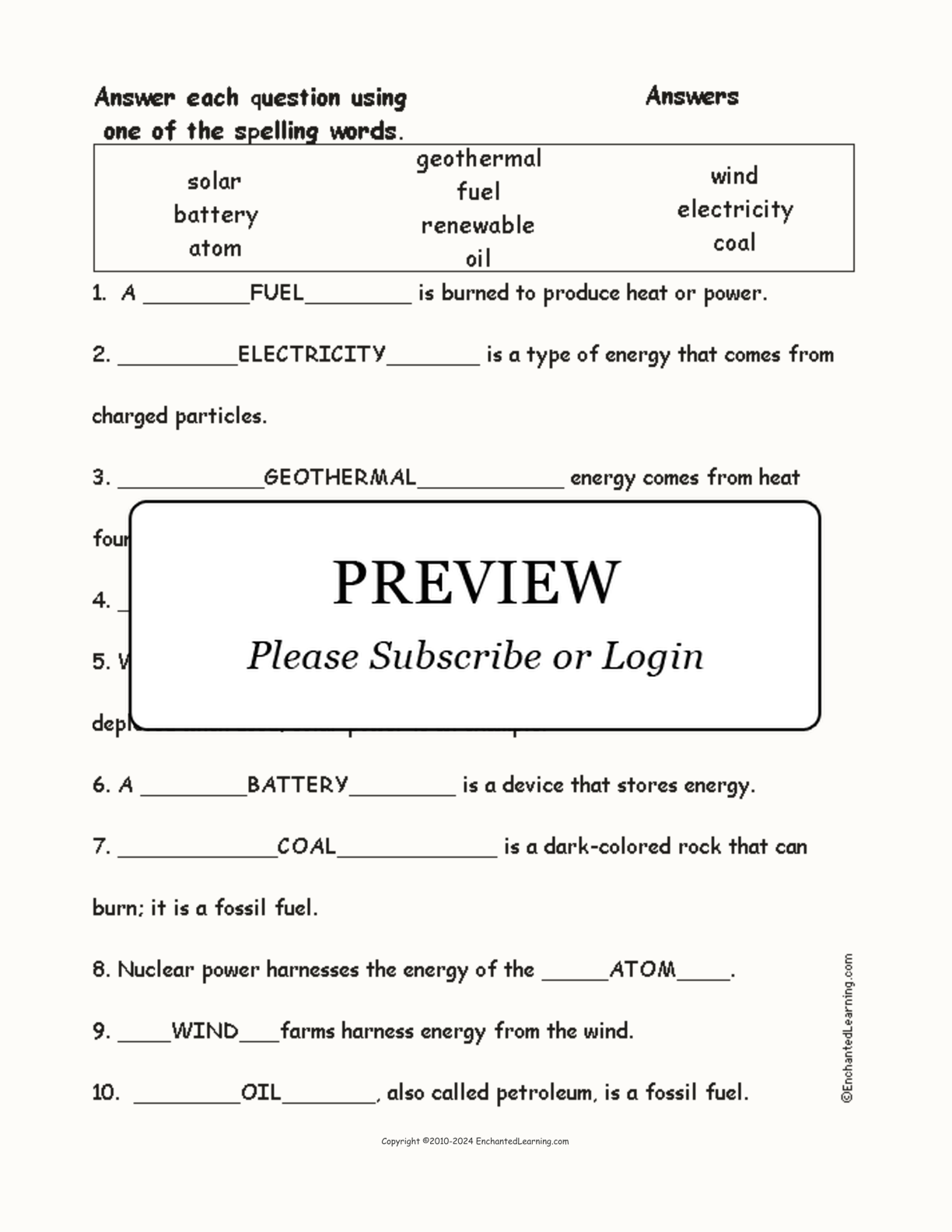 Energy Spelling Word Questions interactive worksheet page 2