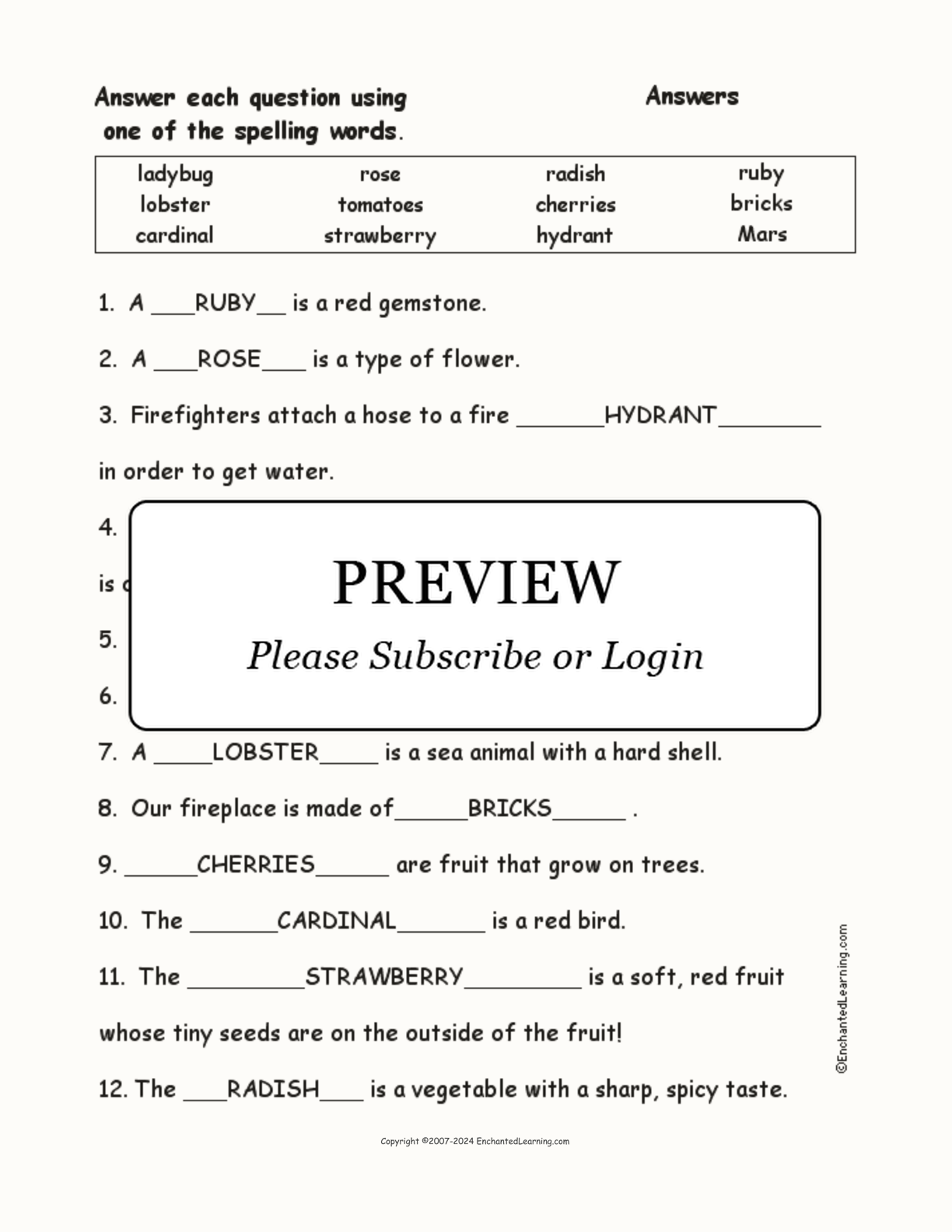 Red Things: Spelling Word Questions interactive worksheet page 2