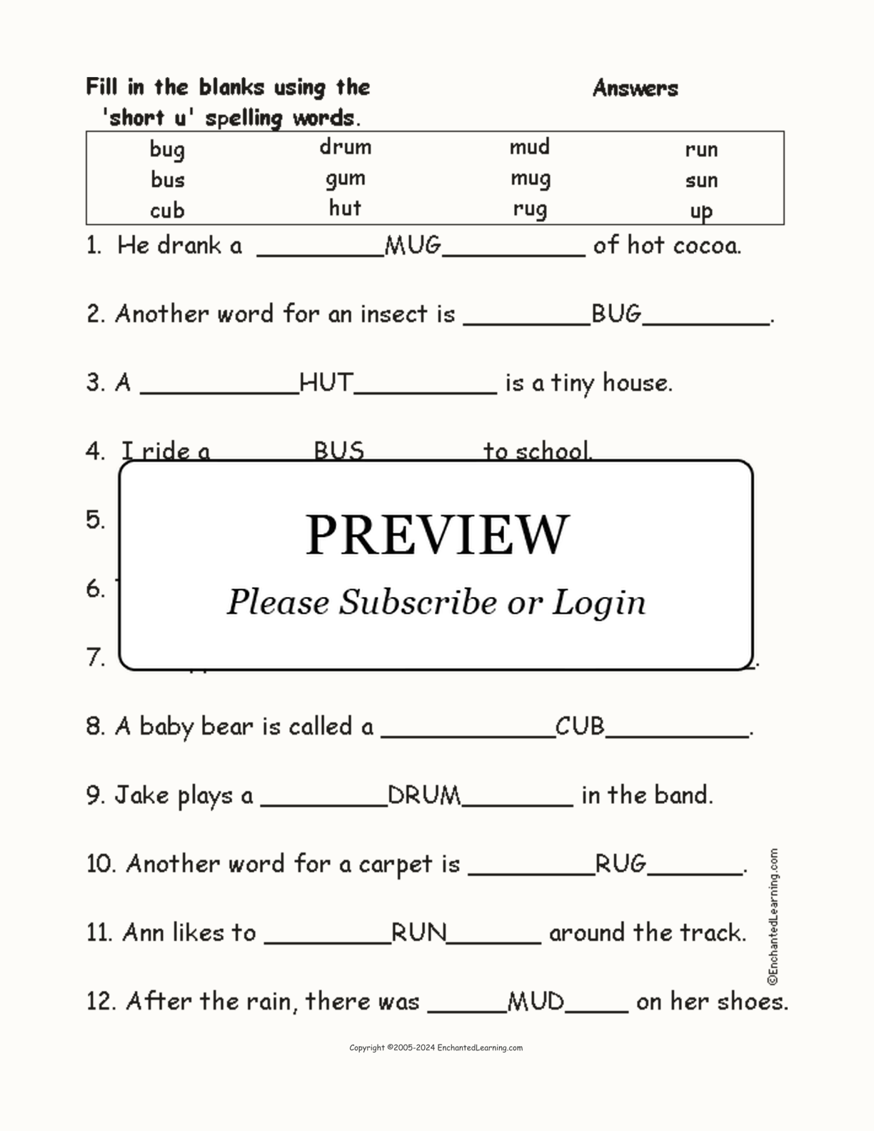 Short U: Spelling Word Questions interactive worksheet page 2