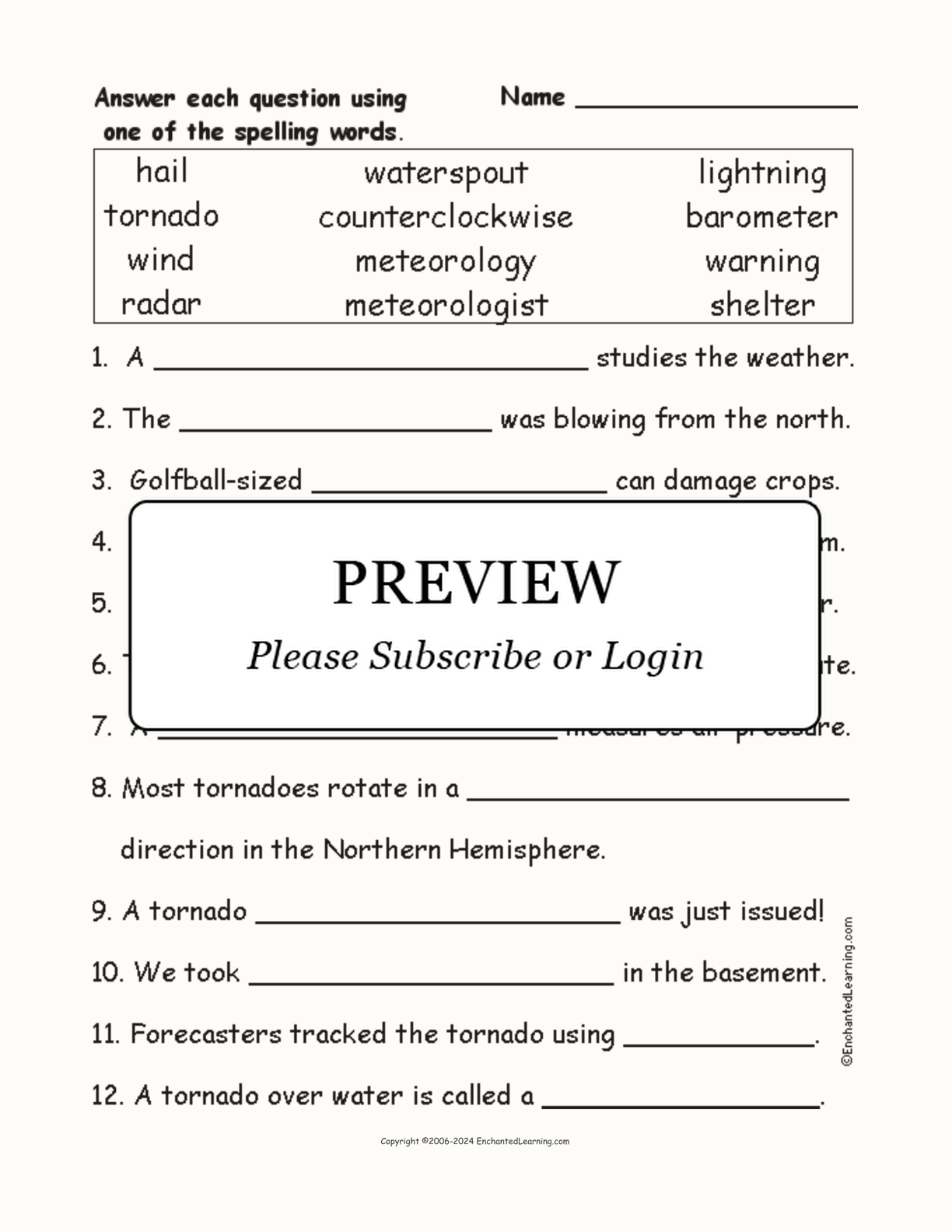 Tornado Spelling Word Questions interactive worksheet page 1