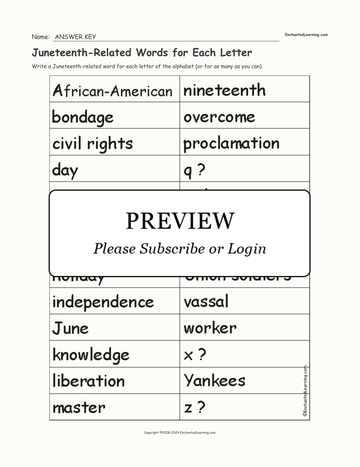 Juneteenth-Related Words for Each Letter interactive worksheet page 2