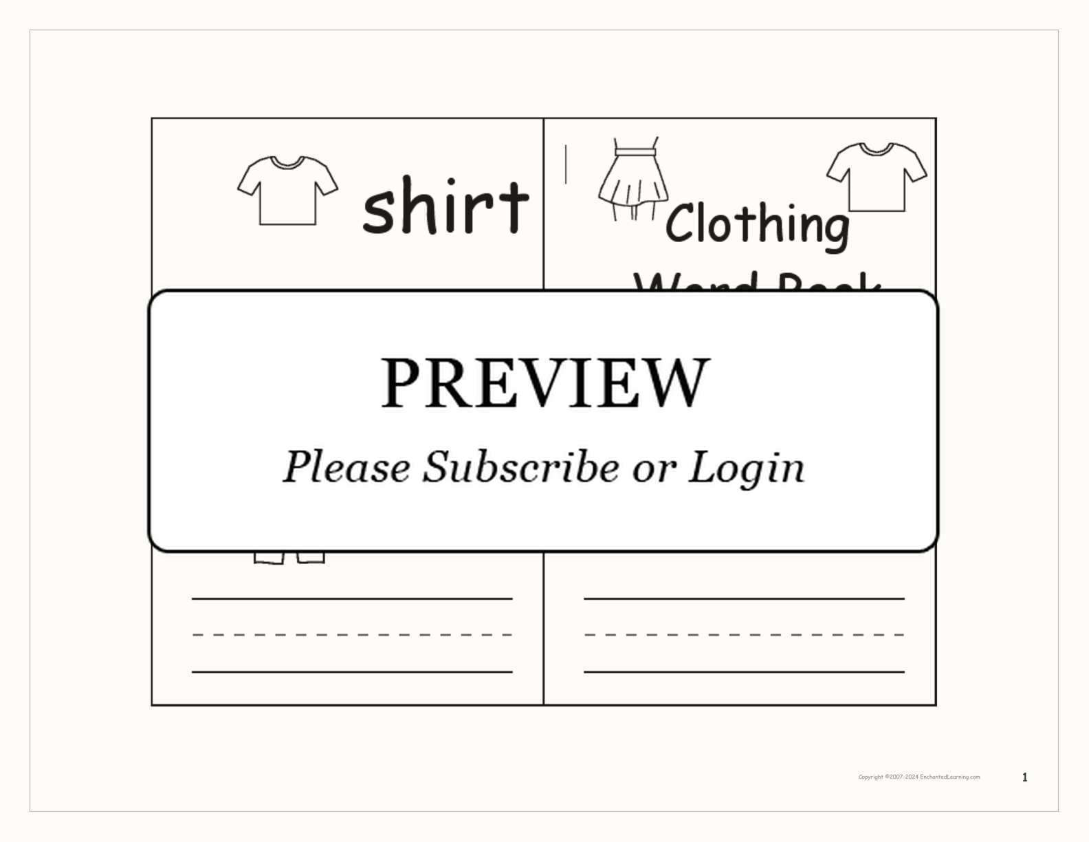 Clothing Word Book interactive printout page 1
