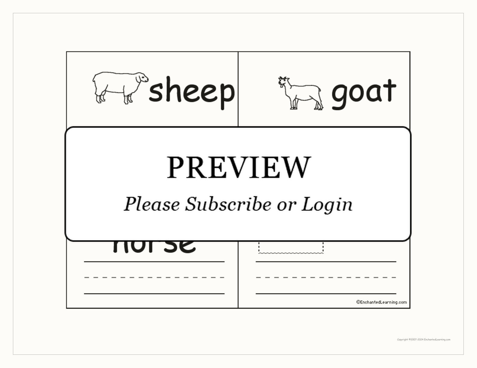 Farm Animal Word Book interactive printout page 2