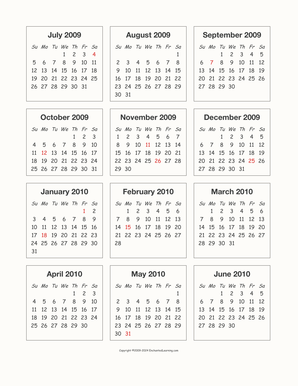 2009-2010 Calendar interactive printout page 1