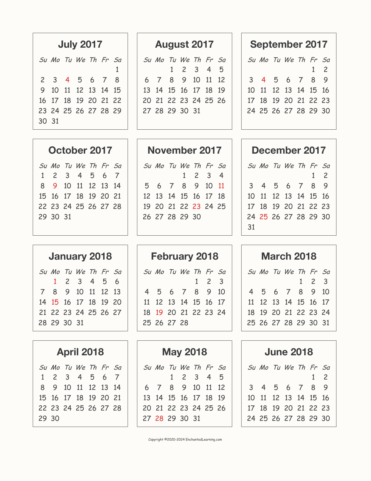 2017-2018 Calendar interactive printout page 1