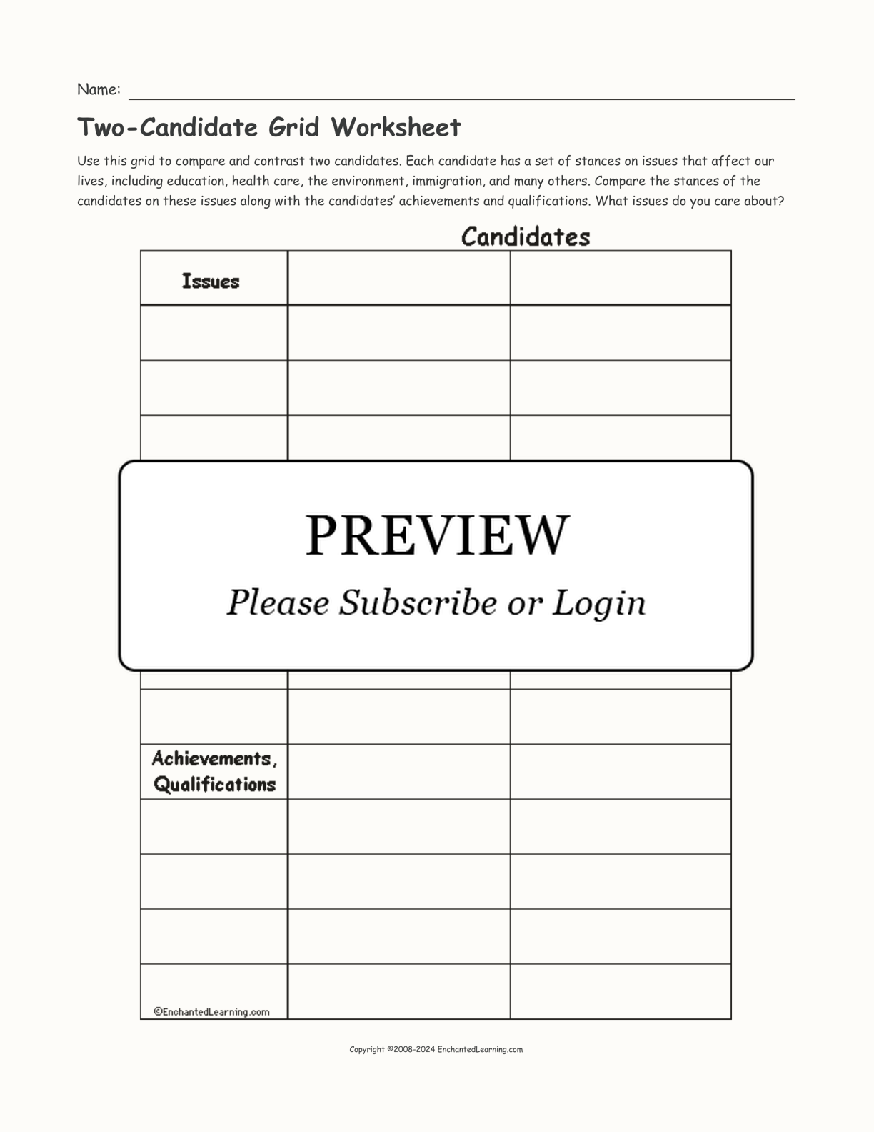Two-Candidate Grid Worksheet interactive worksheet page 1