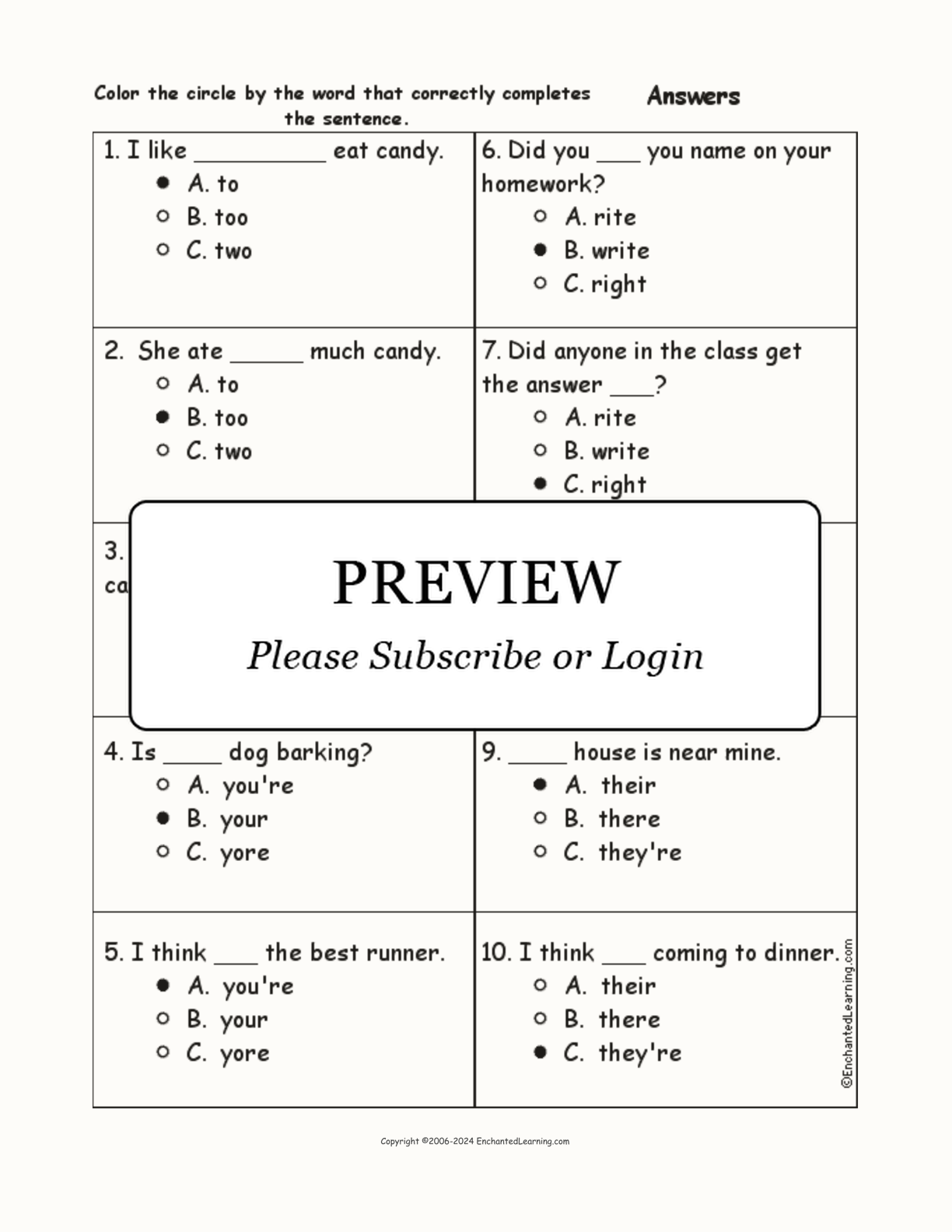 Homonyms Multiple Choice Comprehension Quiz interactive worksheet page 2