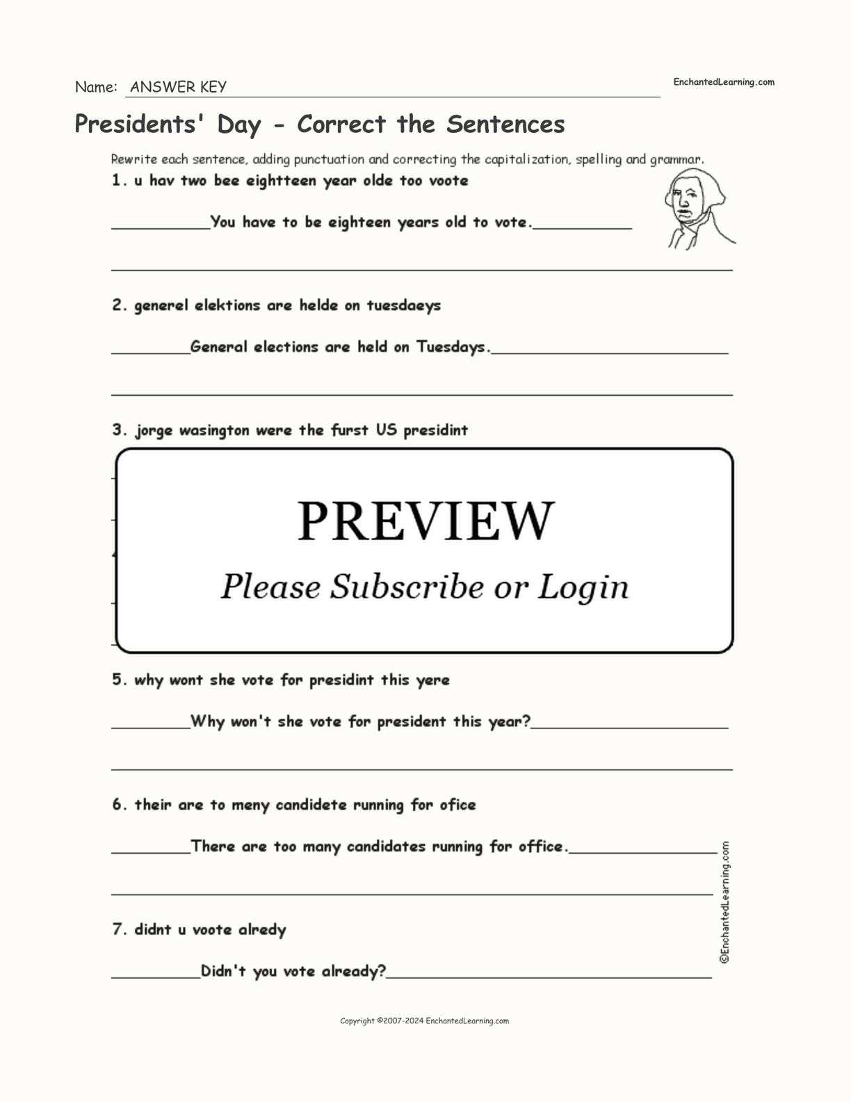 Presidents' Day - Correct the Sentences interactive worksheet page 2