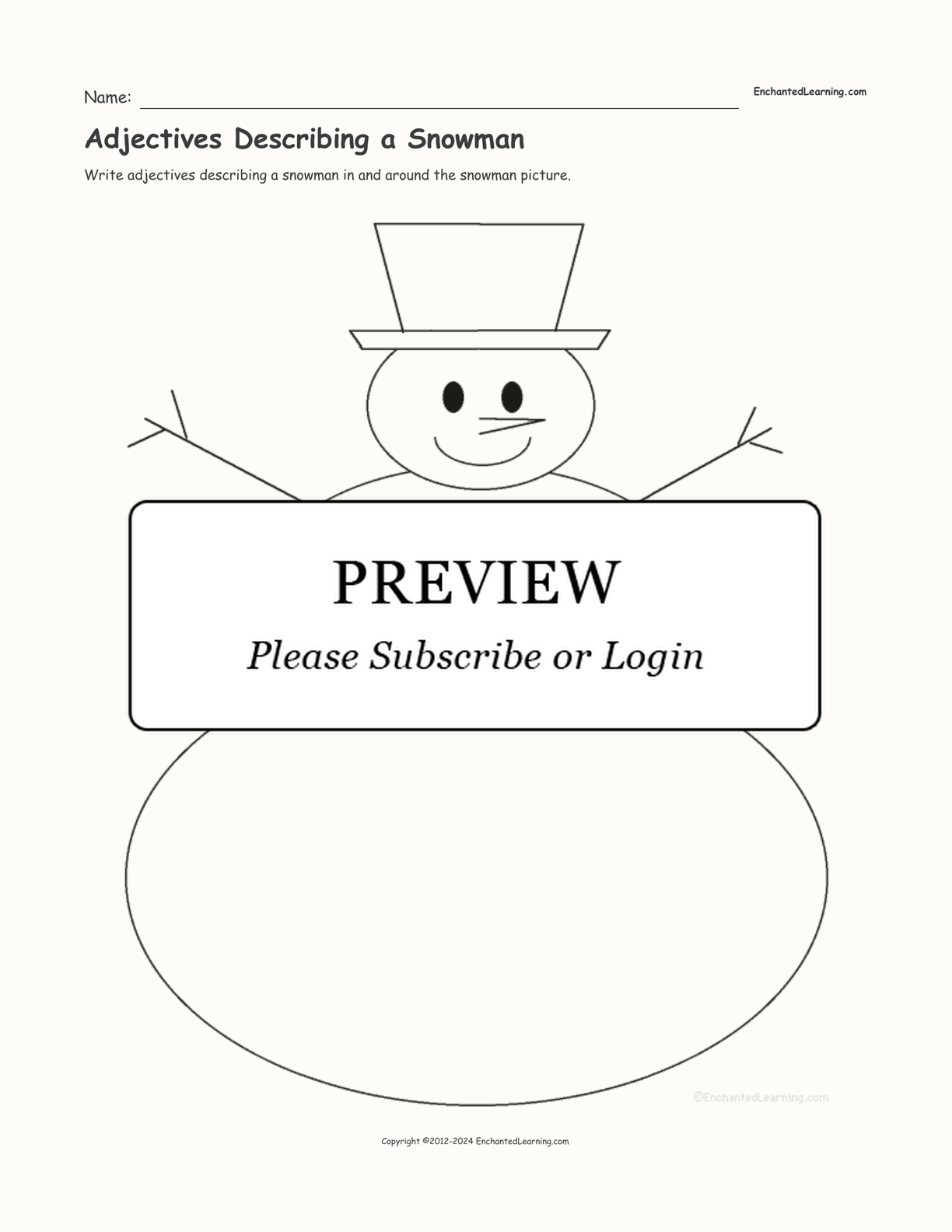 Adjectives Describing a Snowman interactive worksheet page 1