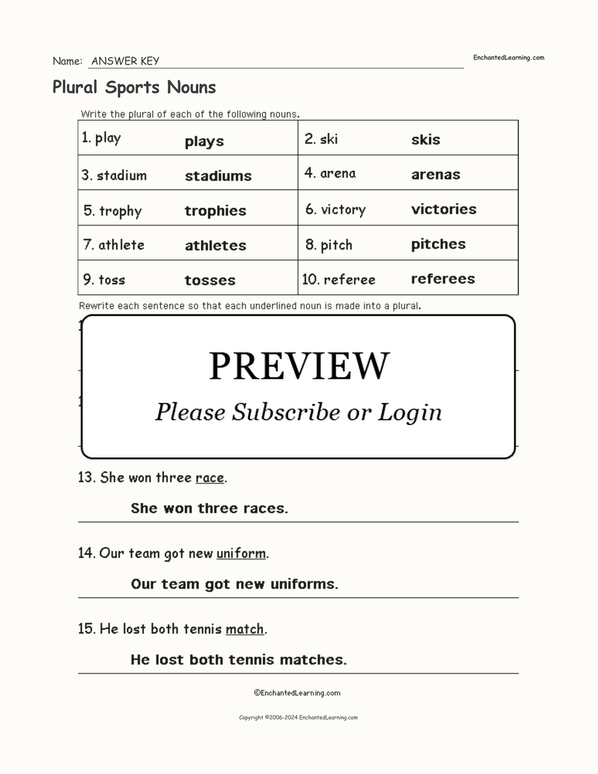 Plural Sports Nouns interactive worksheet page 2