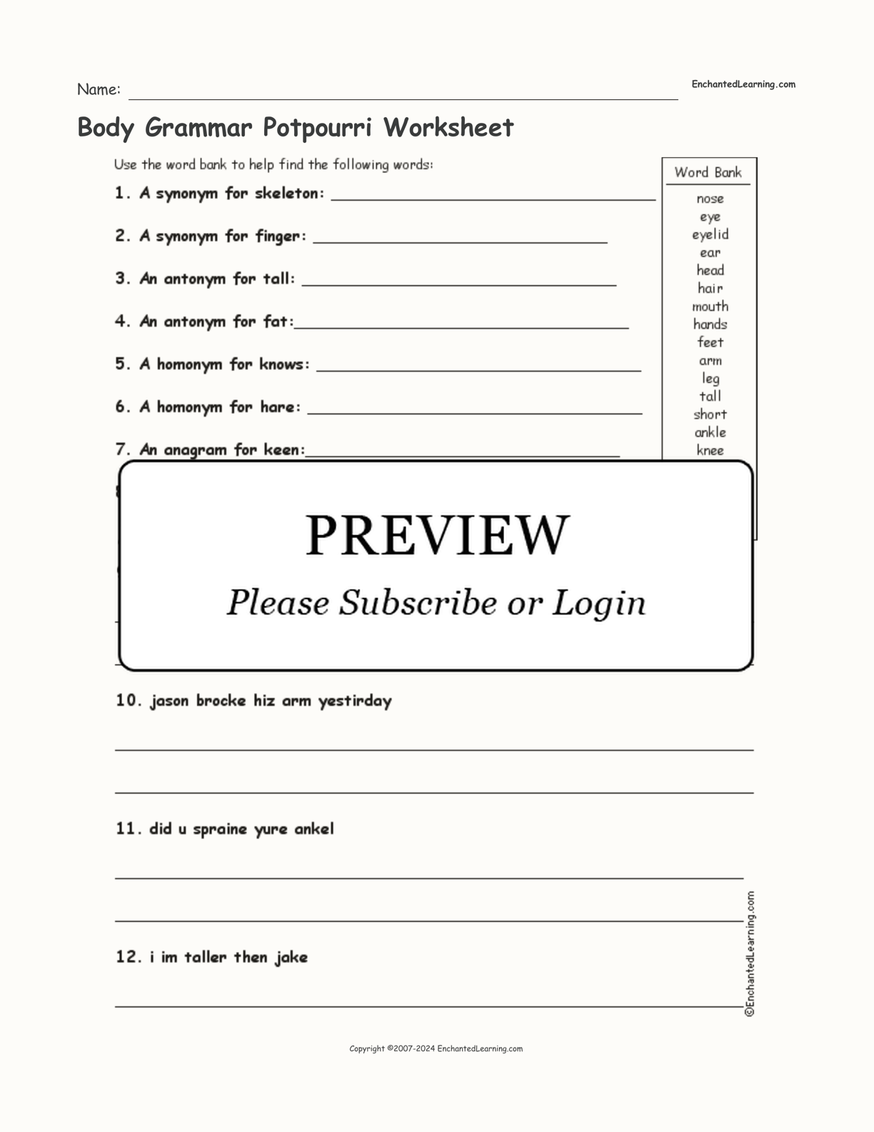 Body Grammar Potpourri Worksheet interactive worksheet page 1