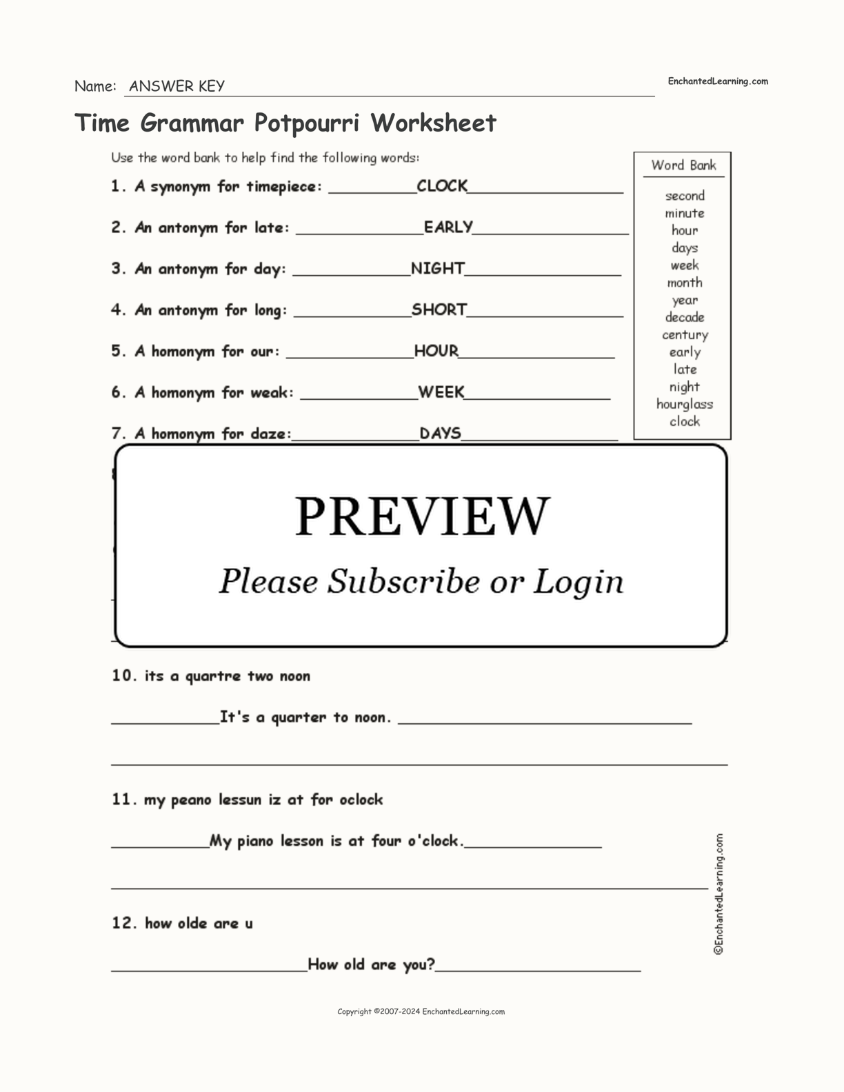 Time Grammar Potpourri Worksheet interactive worksheet page 2