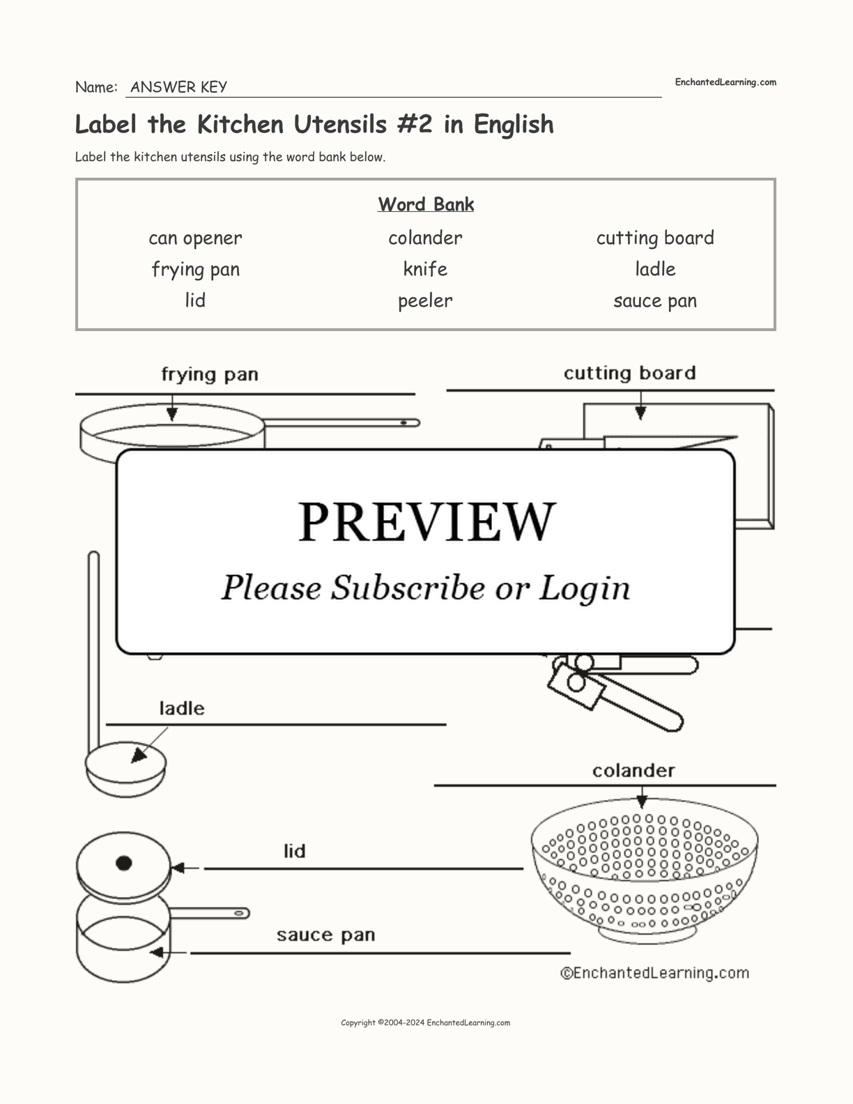 Label the Kitchen Utensils #2 in English interactive worksheet page 2