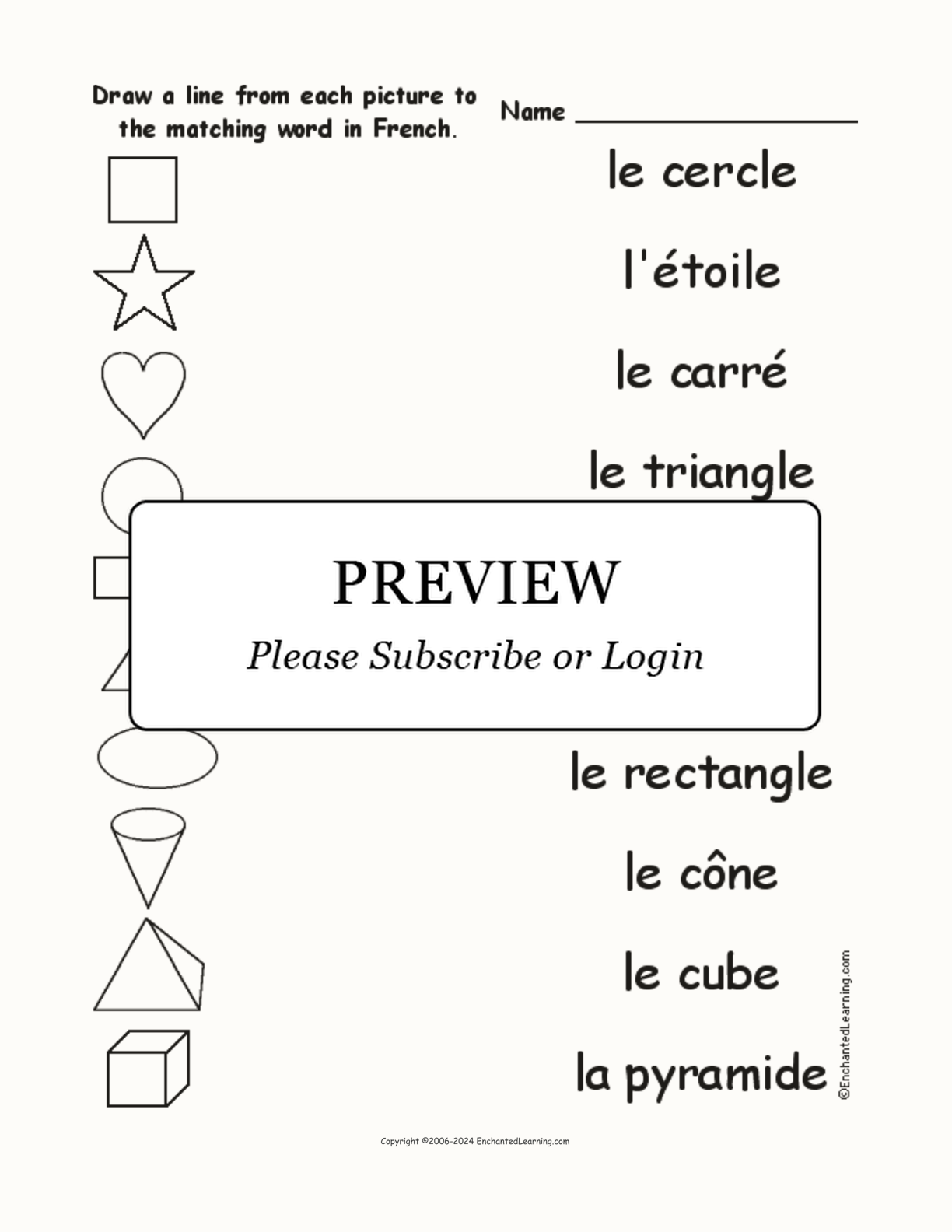 Match the French Shape Words to the Pictures interactive worksheet page 1