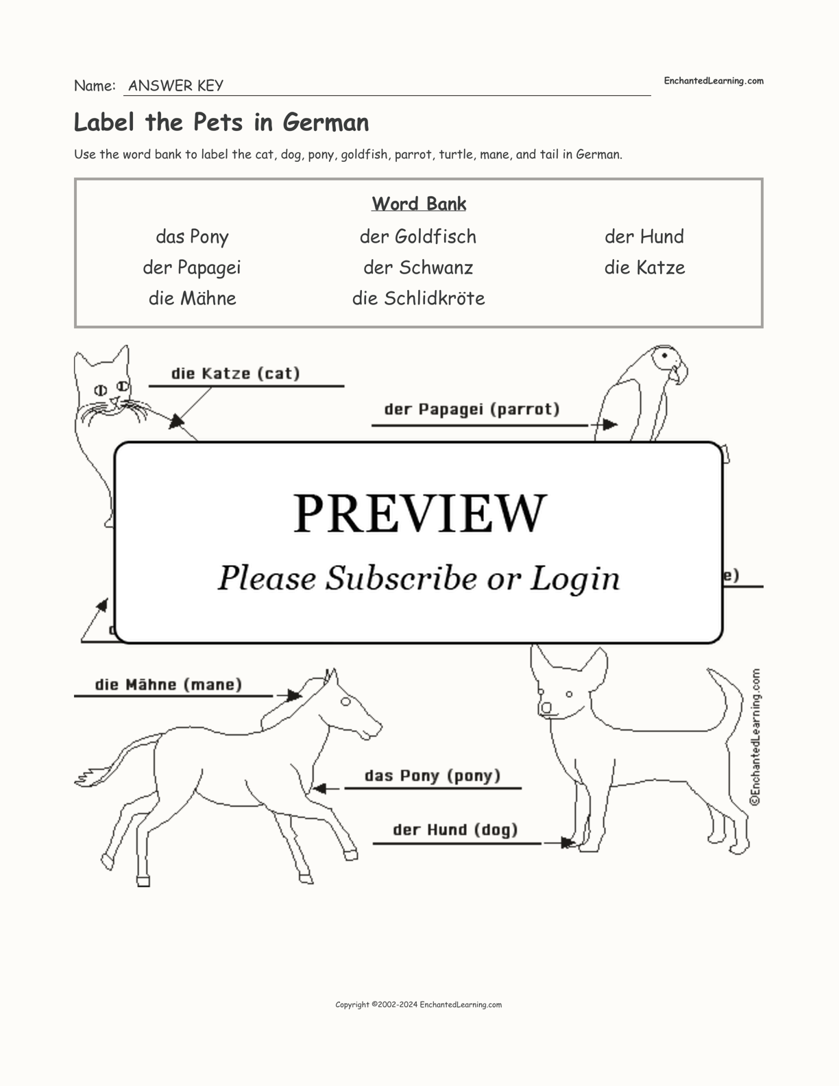 Label the Pets in German interactive worksheet page 2
