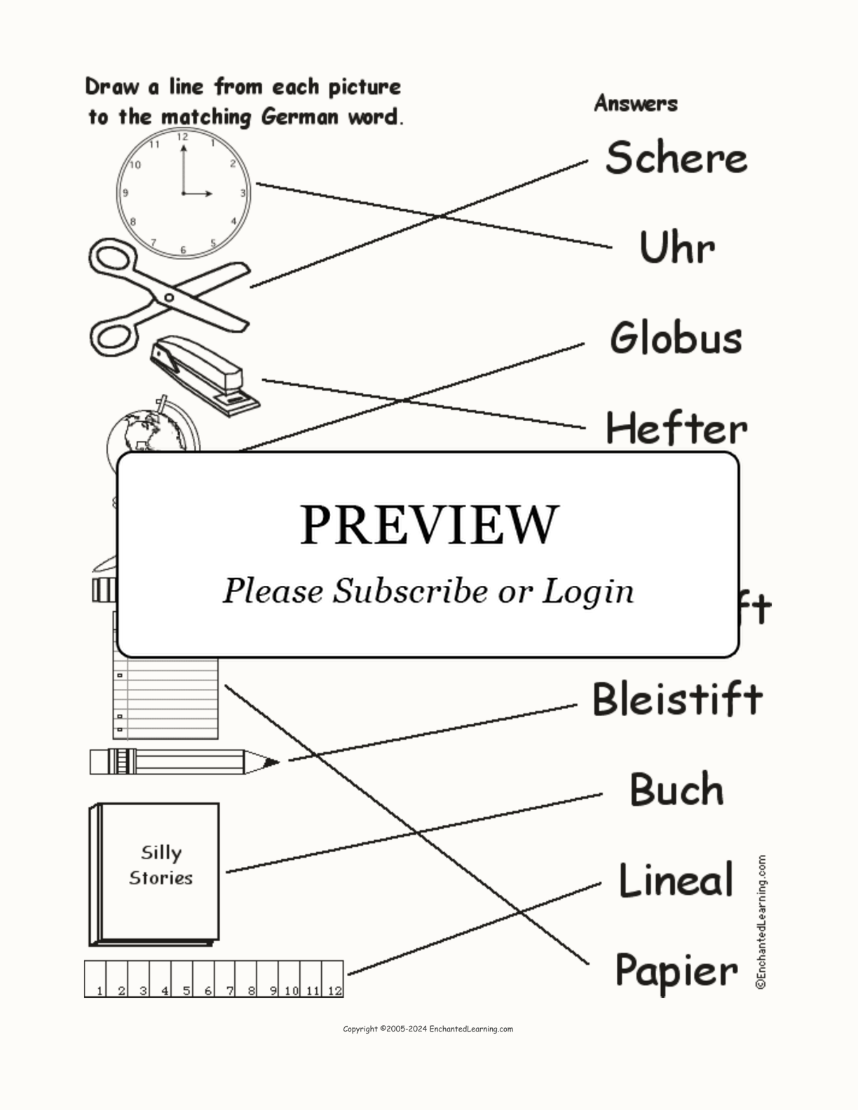 Match the German School Words to the Pictures interactive worksheet page 2