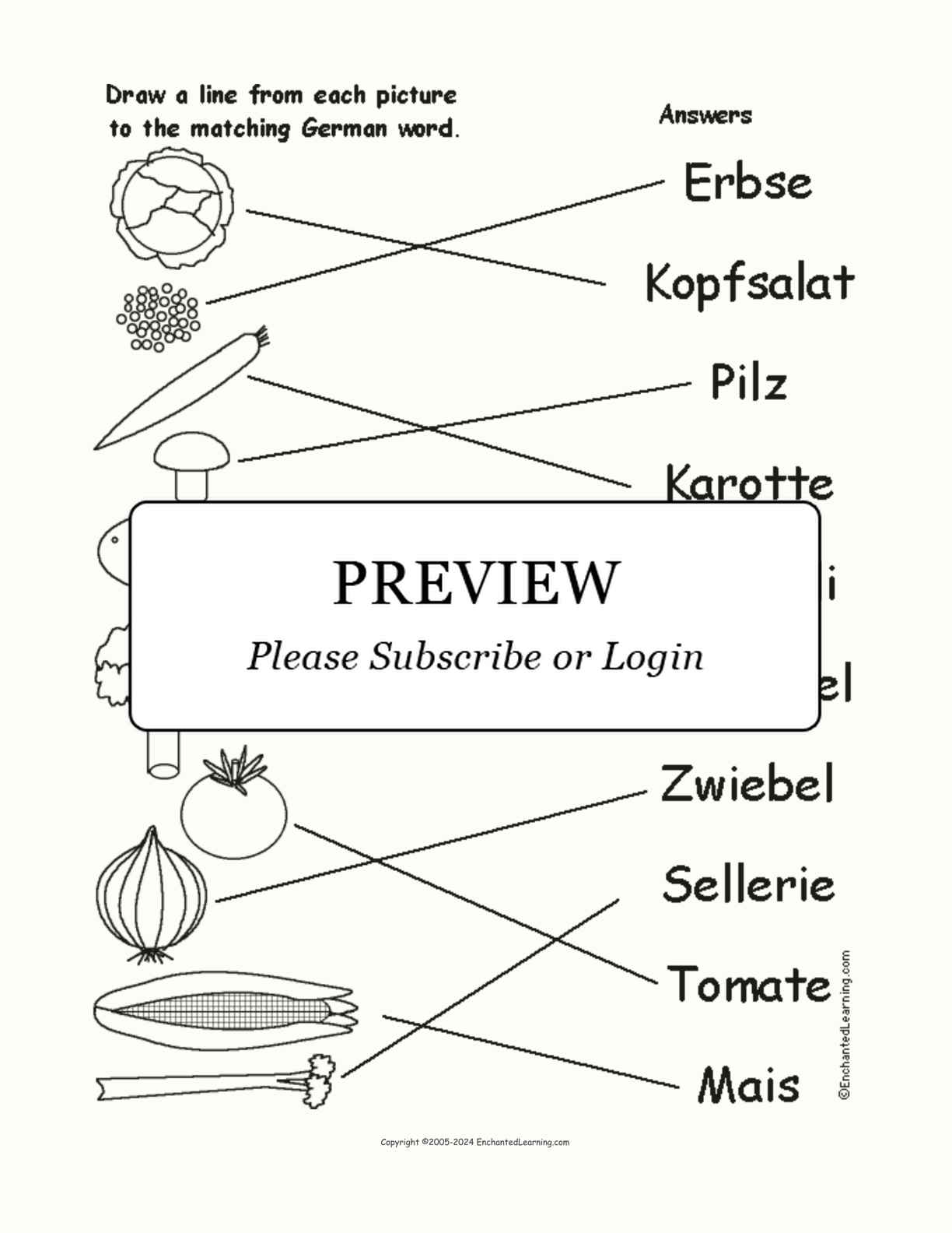 Match the German Vegetable Words to the Pictures interactive worksheet page 2