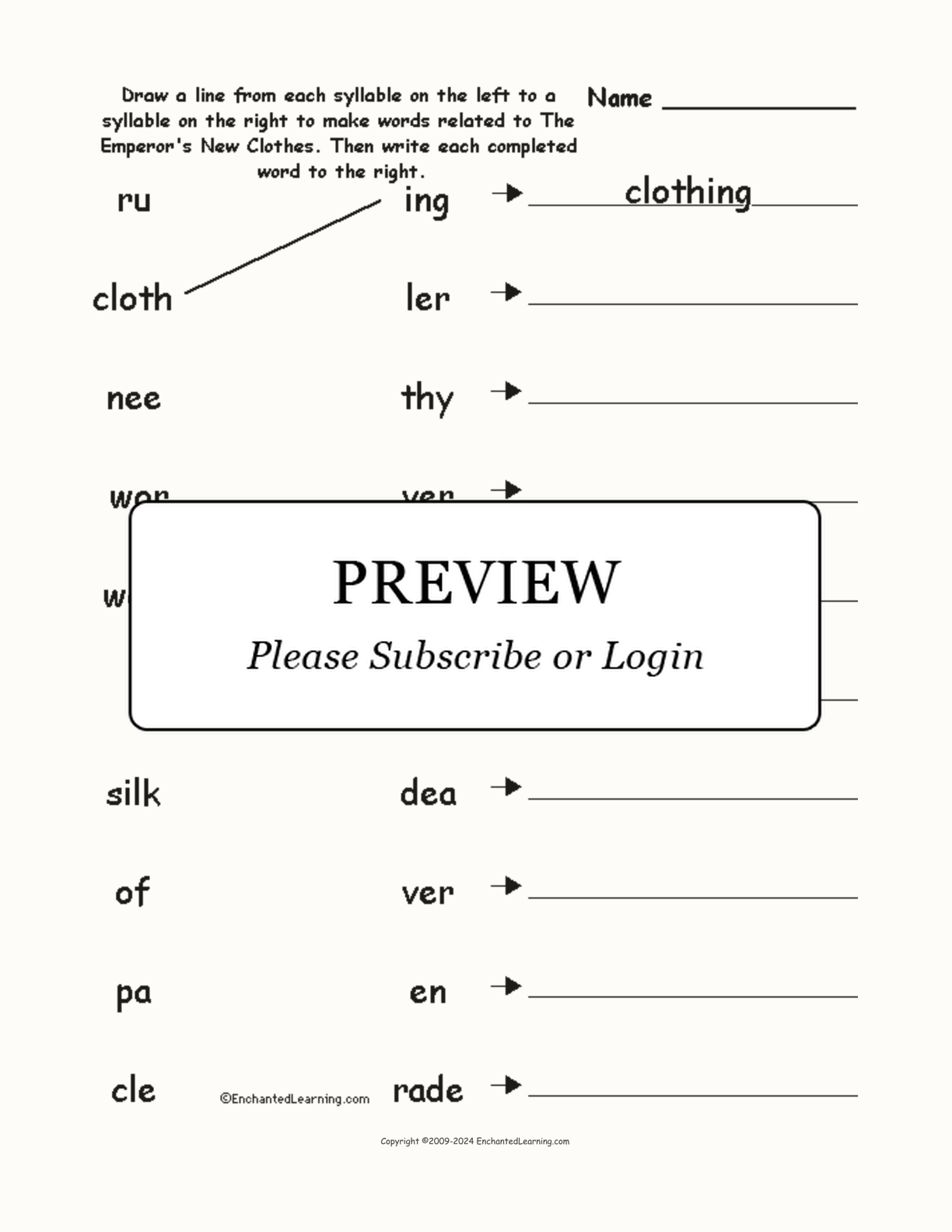 Match the Syllables: The Emperor's New Clothes interactive worksheet page 1