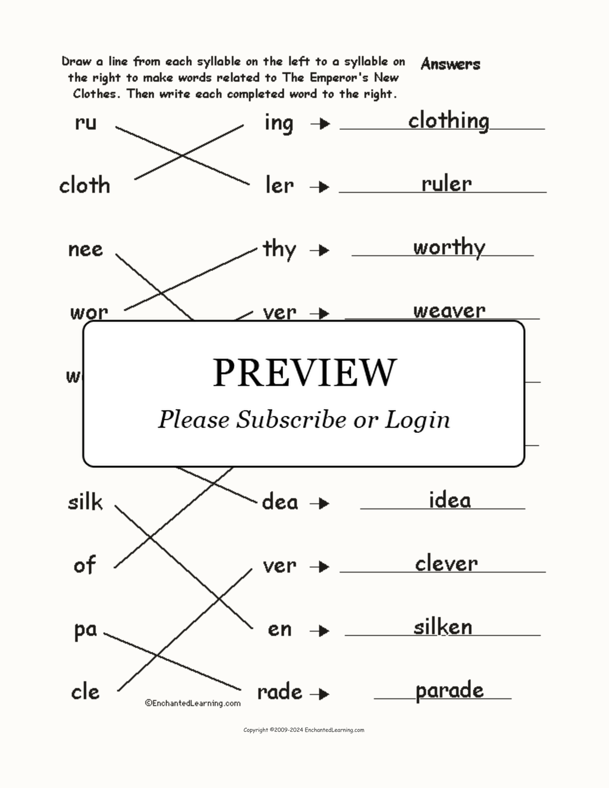 Match the Syllables: The Emperor's New Clothes interactive worksheet page 2