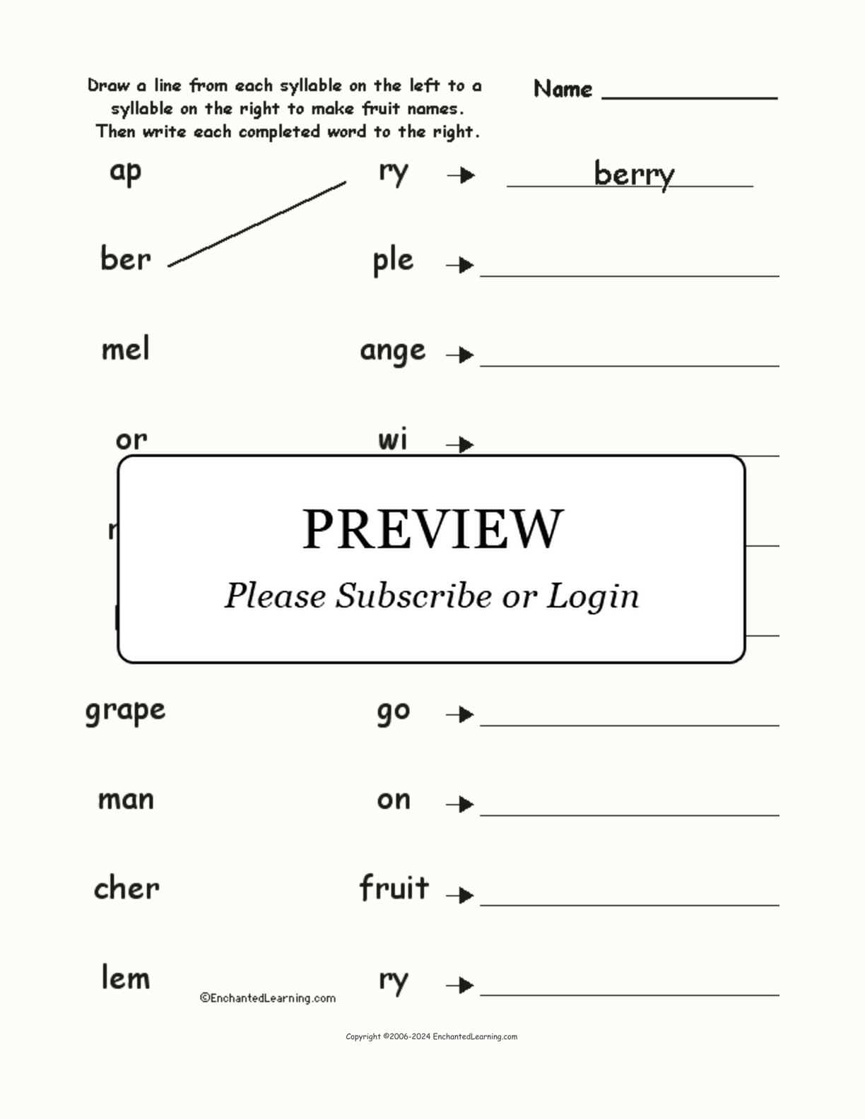 Match the Syllables: Fruit Words interactive worksheet page 1