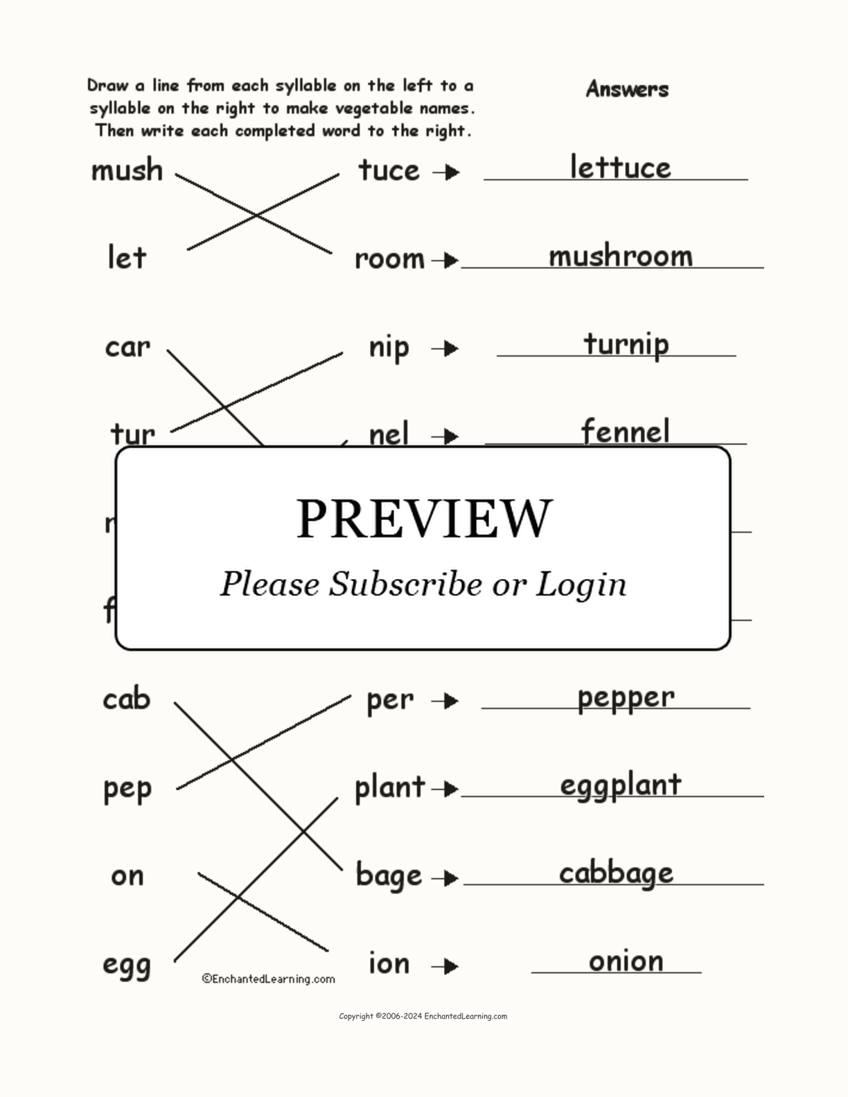 Match the Syllables: Vegetable Words interactive worksheet page 2