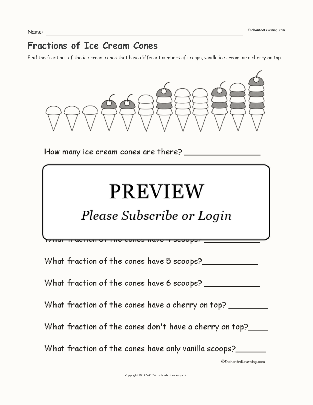 Fractions of Ice Cream Cones interactive worksheet page 1