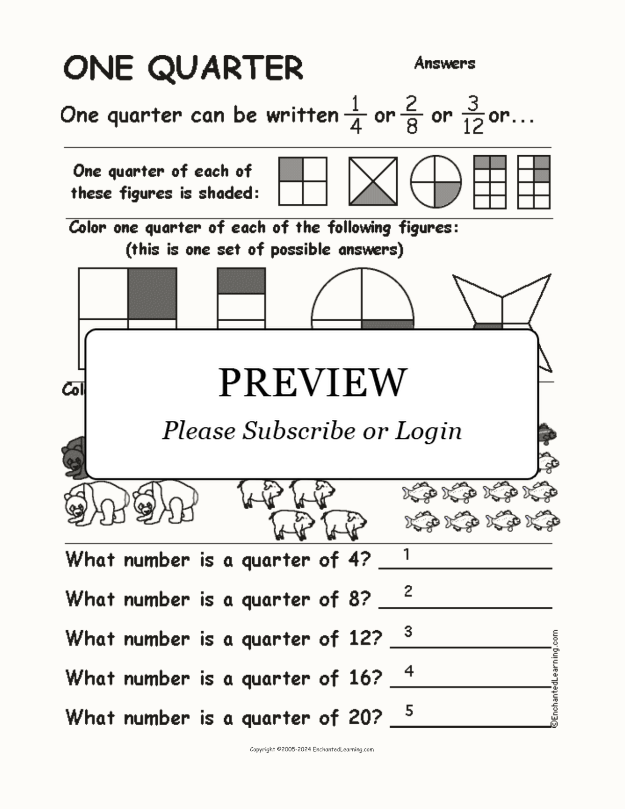 One Quarter Fractions Worksheet interactive worksheet page 2