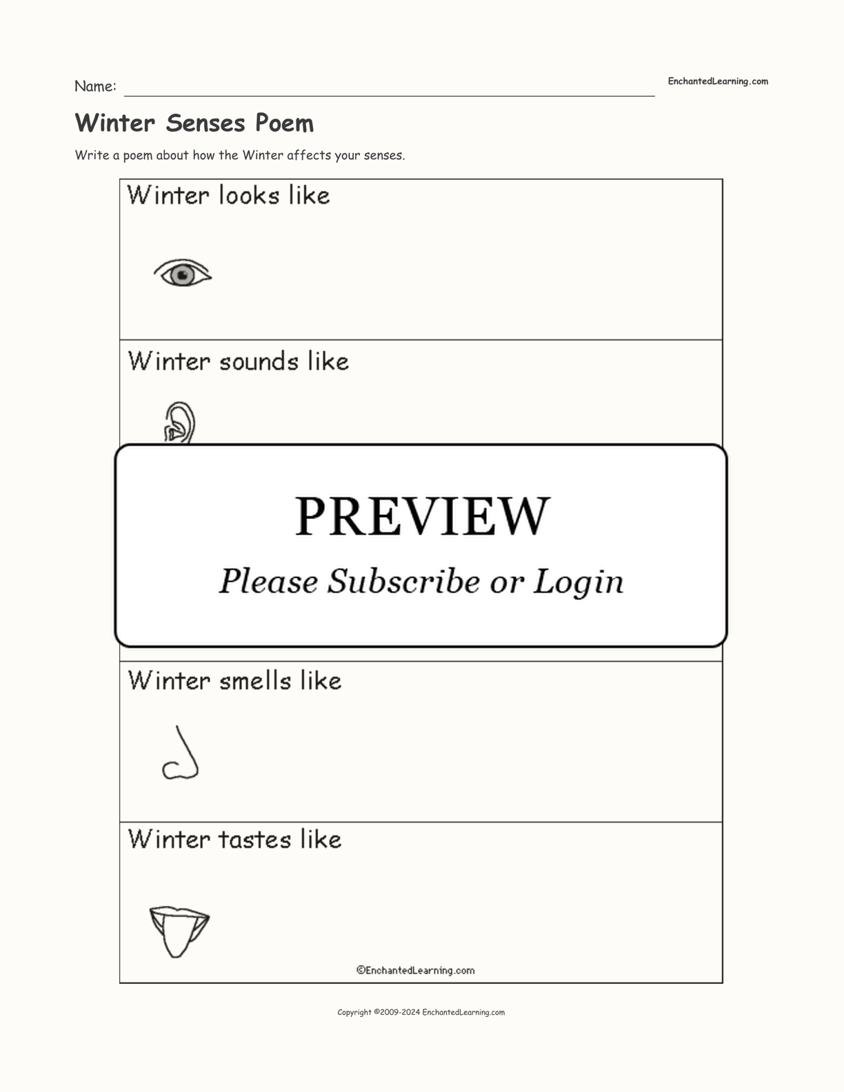Winter Senses Poem interactive worksheet page 1