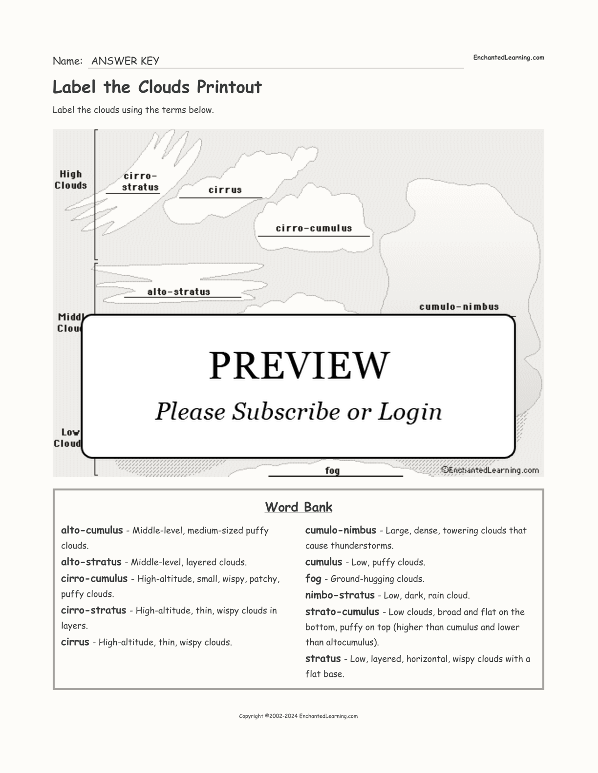 Label the Clouds Printout interactive worksheet page 2